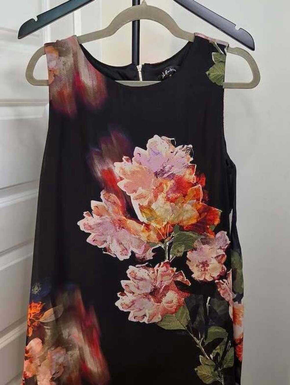 S.L. Fashions Black Floral Sleeveless Asymmetrical Size 12